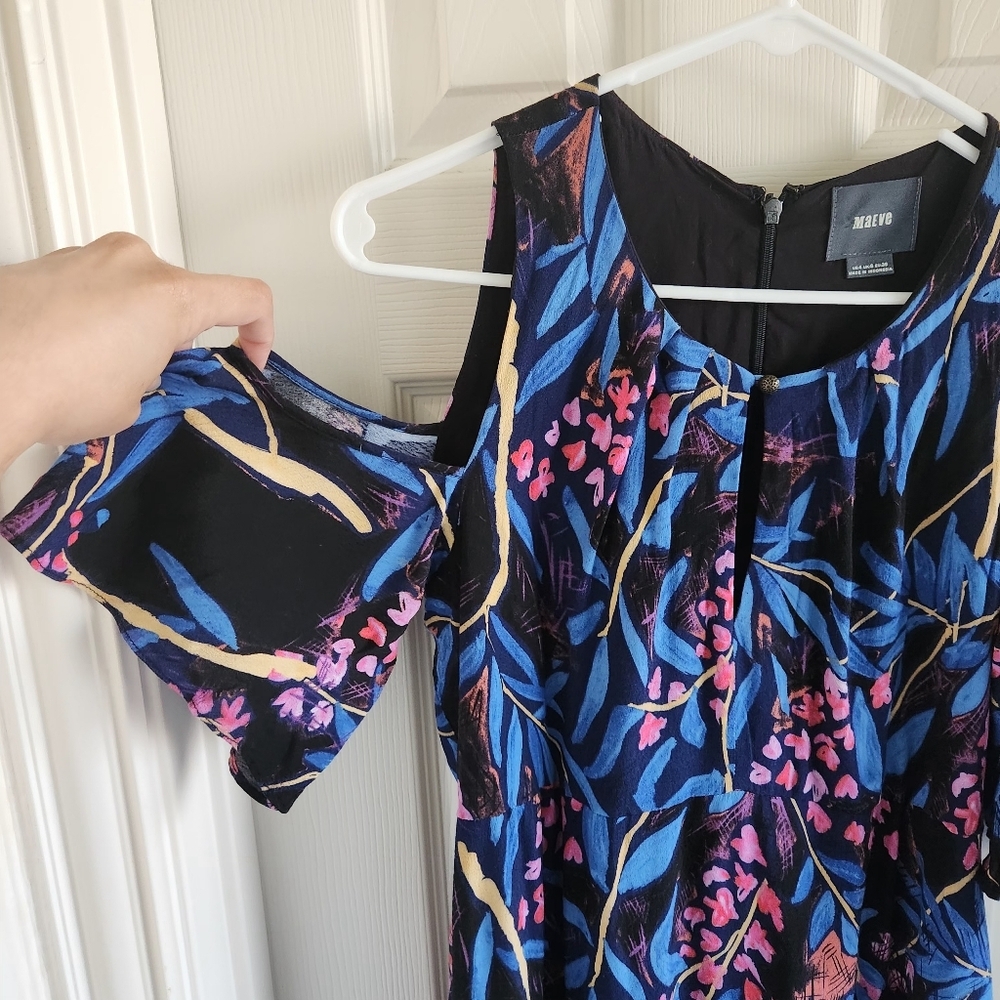 Anthropologie Maeve Elia‎ Short Sleeve Midi Dress Size US 4 Floral Cold Shoulder - Picture 4 of 12